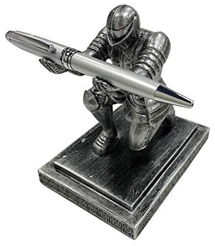 Executive Kneeling Knight Pen Holder with Pen - Unique Office Gifts | Heavy-Duty Resin, Antique Iron Finish, Weighted Non-Slip Base, Cool Desktop Decor - color: Iron