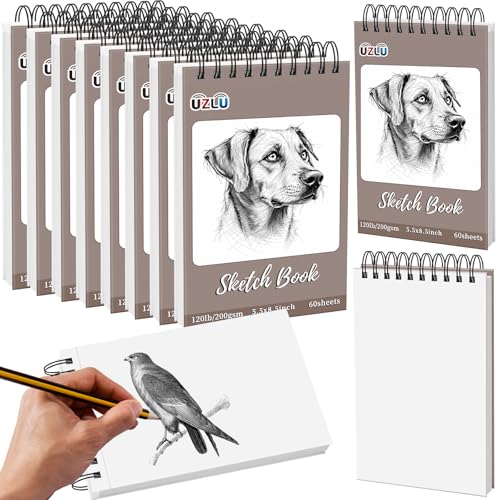 10 Pack 600 Sheets Heavyweight Sketchbook 5.5" x 8.5" 200GSM Very Thick Mixed Media Art Drawing Paper Bulk Top Spiral Bound Sketch Pad Marker Paper Hardcover Acid Free for Artist Beginner Art Supplies - size: 5.5 x 8.5"-600 Sheet-6 Pcs
