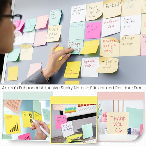 ARTEZA Sticky Notes 3x3 inches, 48 Sticky Pads, Bulk Sticky Note Pads, Assorted Multicolor Self-Adhesive Notes