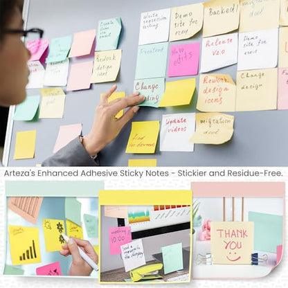 ARTEZA Sticky Notes 3x3 inches, 48 Sticky Pads, Bulk Sticky Note Pads, Assorted Multicolor Self-Adhesive Notes