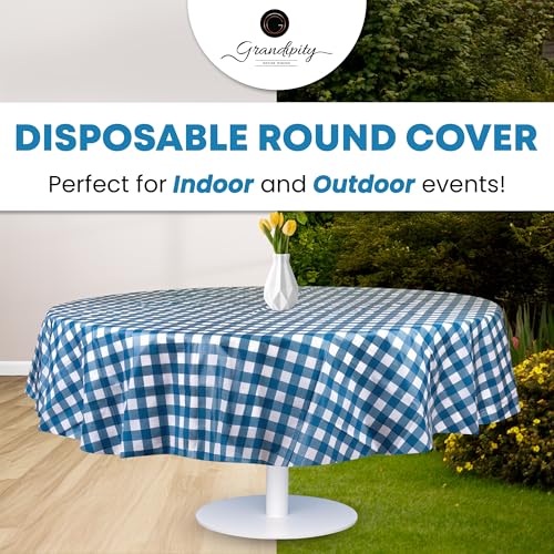 Grandipity Plastic Table Cloth Disposable 12 Pack 84" Round Gingham | Plastic table covers, durable disposable tablecloths, fade and tear-resistent table cover for party, event - color: Blue Gingham Checkered, size: 84in. Round