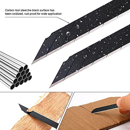FOSHIO 100PCS 30 Degree Carbon Steel Snap Off Blades 9mm for Box Cutters Utility Knife Universal Art Knife Replacement Black Blades - color: Red - 30 Degree Blades
