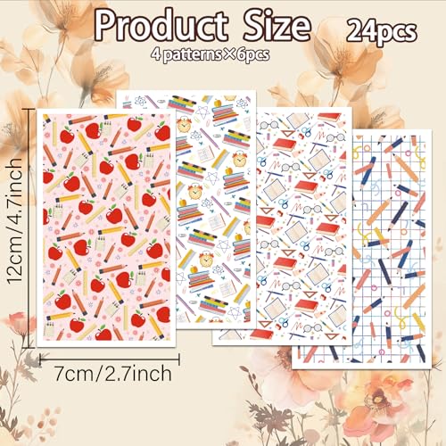 OLYCRAFT 24Pcs School Clay Transfer Paper 4 Styles Transfer Paper for Polymer Notebook Pencil Polymer Clay Transfer Sheets Ruler Alarm Small Transfer Paper for Clay Earrings Jewelry Making - style: School