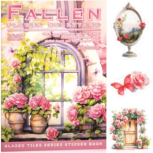 Fallen Flowers Courtyard Sticker Scrapbooking Supplies for Junk Journal, 20 Sheets PET Stickers - Vintage Journaling Stickers, Ephemera Sticker Book Pre Cut(TZ-009-001) - style: Fallen Flowers Courtyard