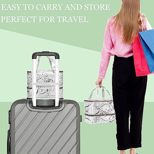 FCQQYWZ Nail Polish Organizer Hold 40+ Bottles Nail Polish & Nail Lamp, Nail Polish Storage Case Double-Layer Nail Polish Bag Nail Polish Holder with Sturdy Handle (WHITE) - color: White-40Bottles