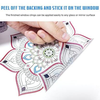 Diamond Art Stained Glass Window Clings, 12 Pcs DIY Mandala Window Stickers | PVC material, 7 inches, diamond DIY pen and markers, craft hobby for women, creative art kit, home decor, adhesive backing