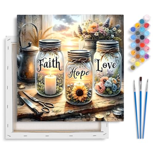 Framed Paint by Numbers Kit for Adults Faith, Hope, Love Wishing Bottle - color: YOP-F-1204, size: 10x10 Inch