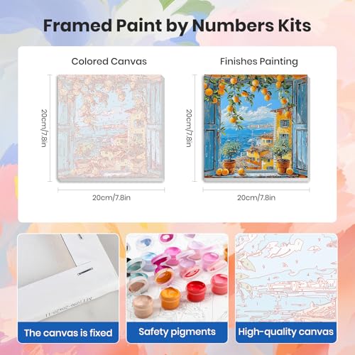 HEIBAGO 4 Pack Framed Paint by Numbers Kit for Adults Beginner, Adult Paint by Number Kits Lemon Tree, DIY Paint by Numbers for Adults,Small Easy Acrylic Oil Painting for Wall Decor 8x8 Inch - color: Lemon Tree