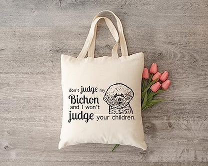 Pet Studio Art Don't Judge My Dog Tote Bag - color: Bichon Frise