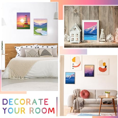 Chuangdi 10 Pcs Landscape Pre Drawn Canvas for Painting Pre Printed Paint and Sip Party Supplies 8 x 10 Inch Stretched Outline Board Painting Kit for Adults Beginner Artist DIY - style: Landscape