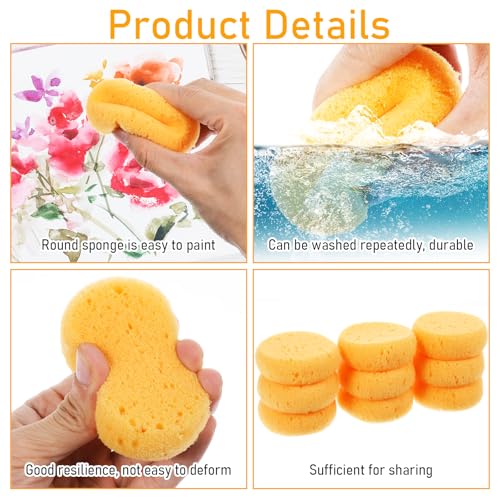Qianyu 12 PCS Pottery Sponges Elasticity Clay Sponges Round Cleaning Sponge Water Absorption Soap Sponges Soft Yellow Artists Sponge for Kitchen Shoes Leather Care Painting