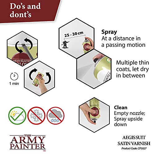The Army Painter, Colour Primer Aegis-Suit Satin Varnish, 400 ml | Spray Protector Varnish Sealer made for Acrylic Model Painting, Wargames & Warhammer 40K Figures - color: Satin Varnish
