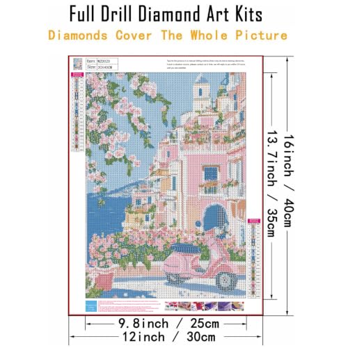 WGSMGL 5D Diamond Painting Set (Suitable for Adult Beginners), DIY Seaside Scene Diamond Painting, Full Circular Diamond Painting, Suitable for Home Wall Decoration, Size: 12x16 inches - color: Red, White, Blue, Brown，cream