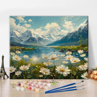 TUMOVO Idyllic Mountain Landscape Paint by Numbers Craft Kit for Adults - color: Landscape