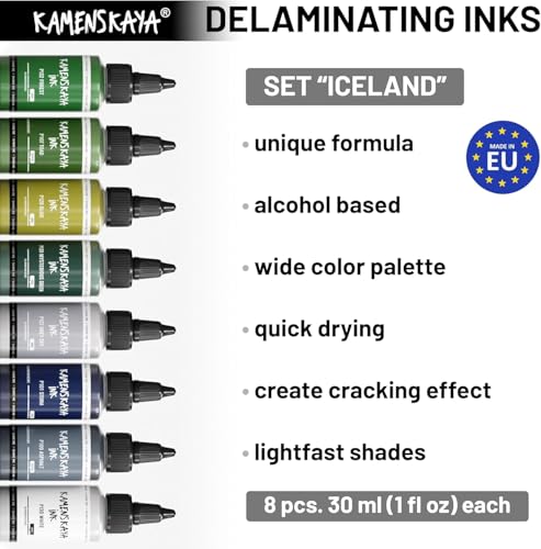 KAMENSKAYA Delaminating Alcohol Ink Set 'Iceland', 8 x 1 fl oz - color: Iceland