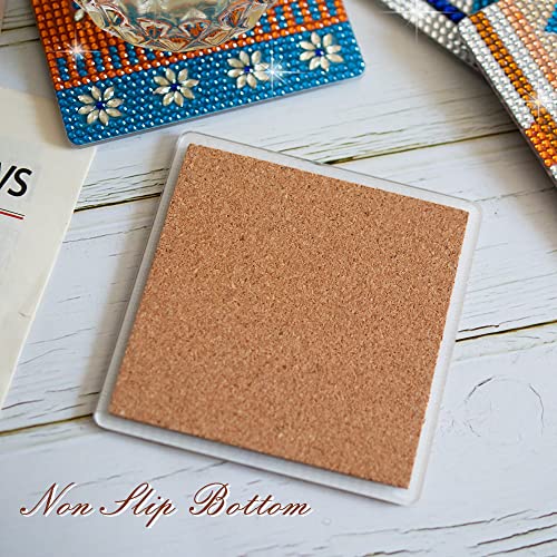 Temlum 6pcs Diamond Art Coasters Kits for Adults with Holder, Boho - color: Boho Coasters With Holder