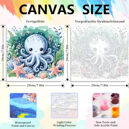 Animal Paint by Numbers Kit for Kids with Frame Wooden Easel 8x8 inch - color: style-4