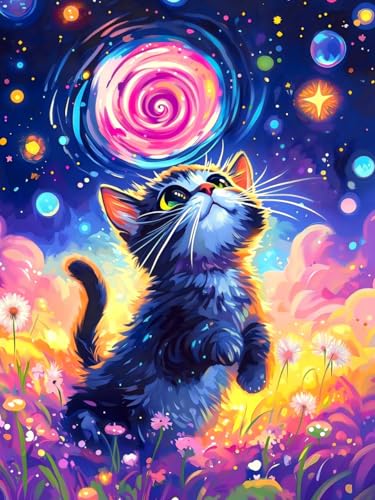 Yunnuo Starry Night Cat Diamond Painting Kits for Adults,5D DIY Diamond Art Kits for Beginners Flowers,Full Round Drill Gem Painting with Tools for Home Decor & Gifts(12x16 inch) - color: D009-star cat 30x40cm