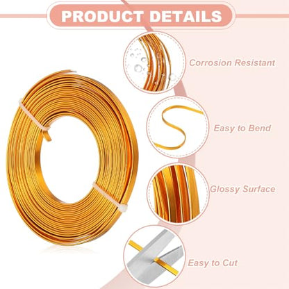 uxcell 18 Gauge Flat Aluminum Wire, 16.40 ft 5mm Wide Aluminum Crafts Wire for Flower Bonsai Crafts Carving DIY Bezel Sculpting Gem Metal Wrap, Golden Yellow - color: Golden Yellow, size: 5mm
