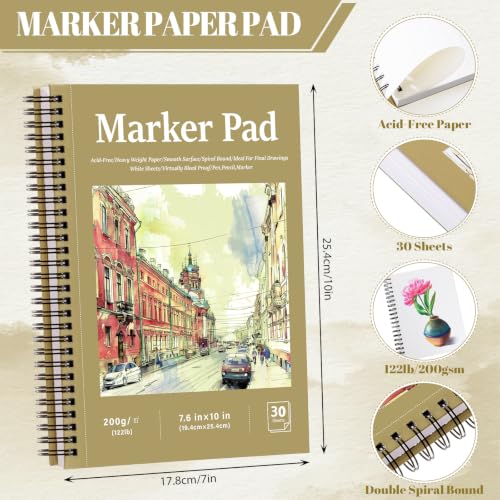200gsm Hardcover Marker Paper Pad, 30 Sheets, 7.6×10In, Spiral Binding - size: 7.6×10 Inch (30 Sheets)