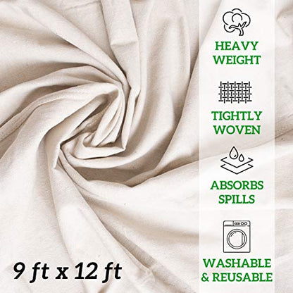 All Purpose Canvas Drop Cloths - Drop Cloth for Painting, Floor Cover, Heavy Duty Protection for Furniture & Surfaces, Reusable Painters Canvas Tarp for Renovation (9x12) - size: 1 Pack - 9x12