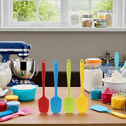 Silicone Spatula Set of 4, Large 10.5 inch Non-stick Rubber Spoon Spatulas, One Piece Design Flexible Silicone Spoon for Baking Cooking Mixing, Dishwasher Safe - color: Red,Blue,Green,Yellow (Large)
