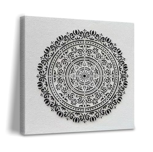Art Modern Minimalist Black and White Abstract Art Mandala Pattern Texture Canvas Oil Painting for Home wall Decoration 24x24 inches - color: Yi140
