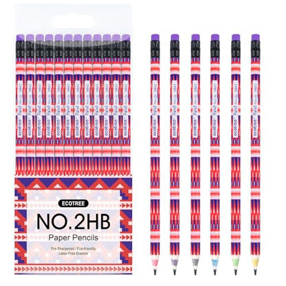 ECOTREE Pre-Sharpened #2 Paper Pencils, Back to School Supplies, 12 Count - color: Black Bohemian Red, style: 12 COUNT