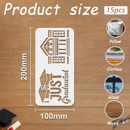 INFUNLY 15PCS Graduation Painting Stencils 3.9×7.87" Graduation Season Wall Stencil Reusable Painting Template Congrats Grad Walls Templates for DIY Crafts Wall Canvas Fabric Graduation-Party Decor - style: 15PCS Graduation