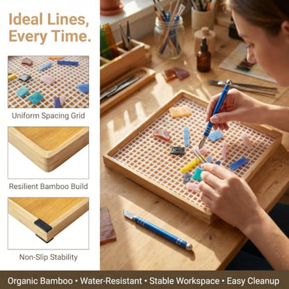 12"x12" Stained Glass Cutting Mat with Removable Debris Tray | Double-Layer Glass Cutting Pad with Plastic Grid Fence(12''x12'') for DIY Craft Artist Glass Cutting Scoring Project