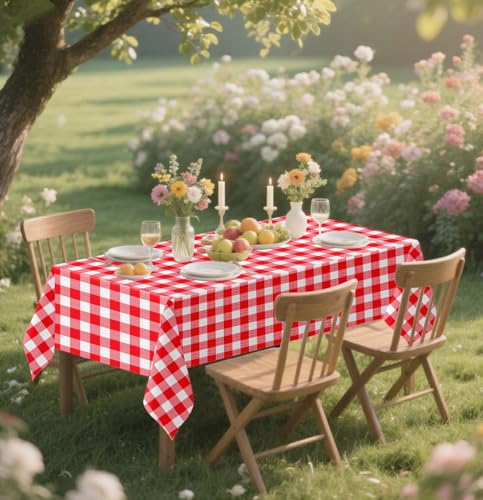 HEIPINIUYE 3 Pack Red Gingham Tablecloth Disposable 54 x 108 Inch Red and White Plaid Plastic Table Cloth Disposable Rectangle Table Cover for Party Birthday Picnic Checkered Tablecloths - color: Red Gingham Tablecloth, size: 3 Pack