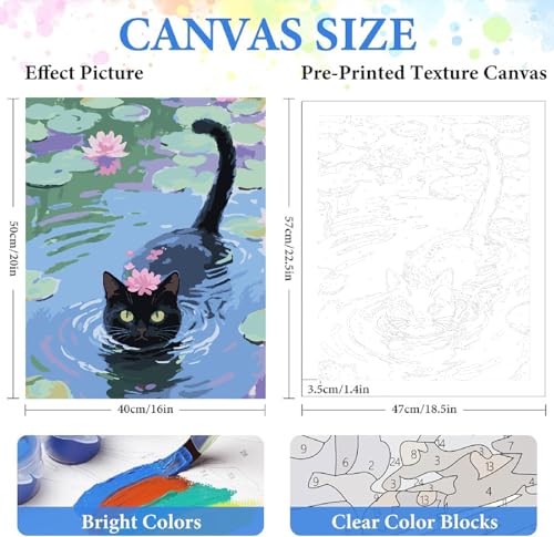 ZRIZQ Paint by Numbers Kit for Adults Beginner Animal,Black Cat,16x20 | Full set with wooden brushes,rolled canvas,rich paints.Calming activity.Beginner friendly.Just open and paint. - color: 16"X20"Rolled Canvas(Frameless)-Cat 11