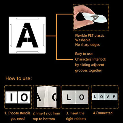62pcs Letter Stencils and Numbers 1 Inch, Small Reusable Alphabet Templates Interlocking Stencil Kit for Painting on Wood, Wall, Fabric, Rock, Chalkboard, Sign, Art Craft Stencils - color: 1 inch