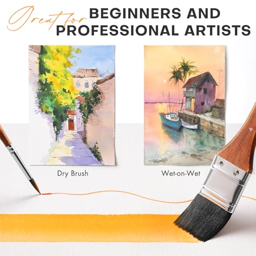Fuumuui Professional Watercolor Brushes - 10Pcs Synthetic Squirrel Hair Paint Brush Set with Wide Flat, Round, Detail, Dagger, Cat's Tongue for Watercolor Gouache Inks Painting - color: Brown