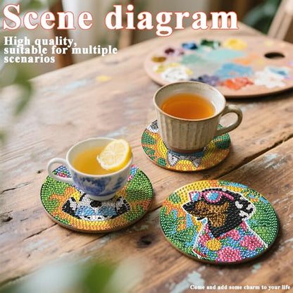 DOTSOPS 8 Pcs Dog Diamond Painting Coasters for Beginners with Holder 4 in - color: EDog