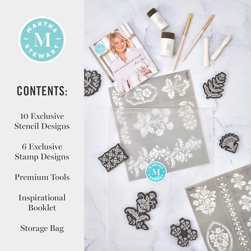 Martha Stewart, Vintage Florals Stencils, Stamps, and Tools Kit, 14 pc - style: Vintage Florals