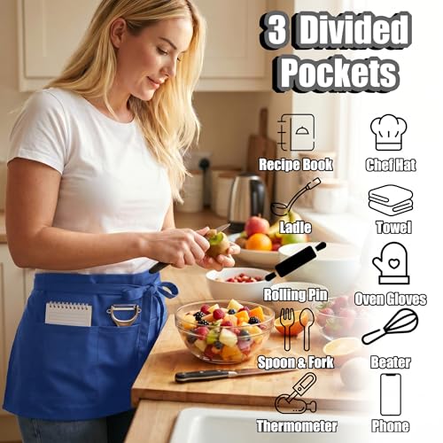 TOSHE Waist Apron 3 Pockets Waterdrop Resistant Cotton Server,Chef,Waitress - color: Navy Blue