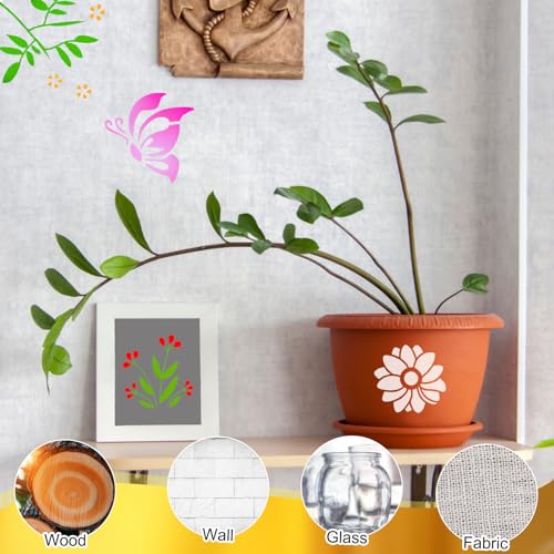 100 Pcs Small Stencils for Crafts, 2 Inch Reusable Cute Stencils for Painting on Wood DIY Craft for Drawing Templates Wall Home Decor Canvas Fabric (Flowers) - style: Flowers