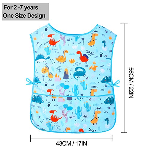 Kids Art Smock Girls Boys Artist Painting Apron with Pockets Sleeveless Smocks for Child 2-7 Years - color: 2pcs Dino