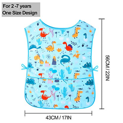 Kids Art Smock Girls Boys Artist Painting Apron with Pockets Sleeveless Smocks for Child 2-7 Years - color: 2pcs Dino