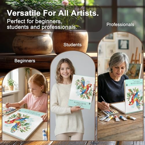 Desecraft Watercolor Paper Pad 9x12 Inch, 30 Sheets 140lb/300gsm Cold Press, Acid-Free Heavyweight Artist Sketchbook for Watercolors, Acrylics, Gouache, Ink & Mixed Media Painting and Drawing