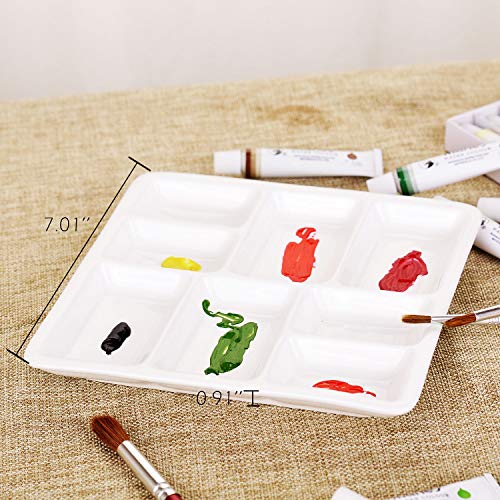 VanEnjoy White Square Ceramic Artist Paint Palette,Porcelain Watercolor Palette,Ceramic Mixing Tray for Watercolor Gouache Painting