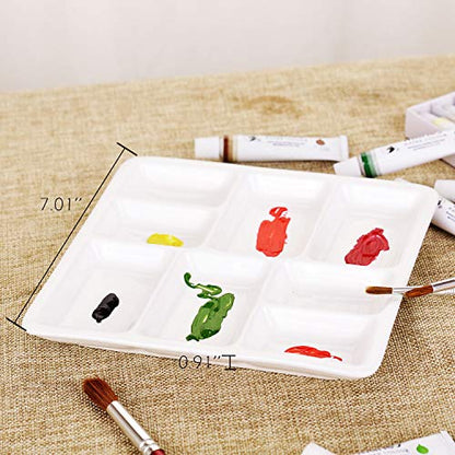 VanEnjoy White Square Ceramic Artist Paint Palette,Porcelain Watercolor Palette,Ceramic Mixing Tray for Watercolor Gouache Painting