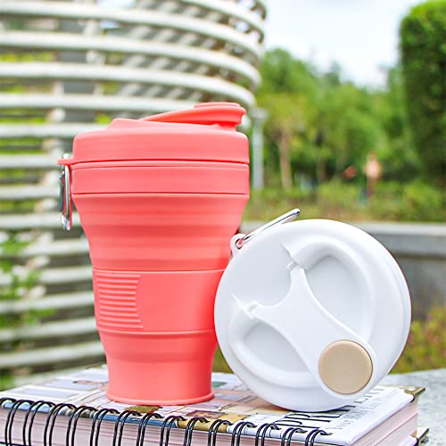 Silicone Coffee Cup with Straw lid Collapsible Cups for Traveling 20oz Lightweight Folding Water Mug for Picnic Hicking Camping Climbing - color: Orange