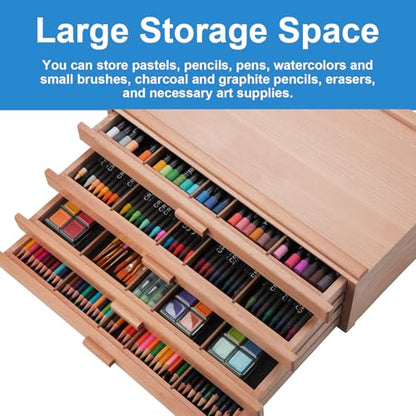 Falling in Art 4 Drawer Wooden Pastel Storage Box | Portable Organizer Box for Pastels, Pencils, Markers, Brushes and Art Supplies - size: 4-Drawer