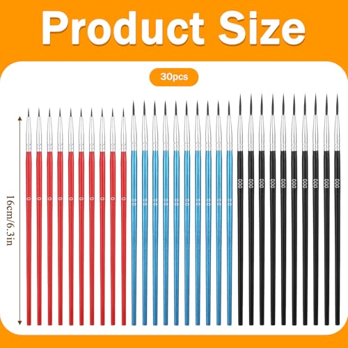 30 Pcs Fine Tip Paint Brush Set, Micro Miniature Paint Brushes (#0, #00, #000) - Tiny Round Liner Brush for Model Figurines, Scale Models, Paint by Numbers, Acrylic, Watercolor, Detailing Crafts