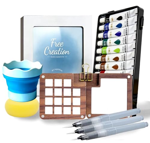 Mini Watercolor Paint Set with 15 Grid Travel Portable Palette Pocket Artists Wooden Gird Paint Box for Kids Painters Students