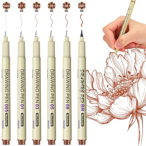 Muchcute Micro Fineliner Drawing Art Pens: 6 Sepia Artist Supplies Adults - color: 6 Tip Size (Sepia)