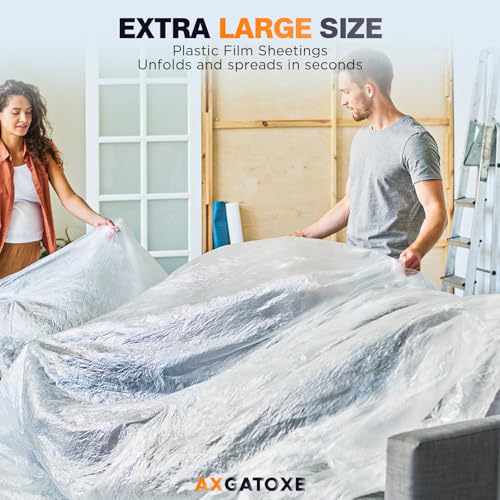 Axgatoxe 12 x 9 Ft Plastic Drop Cloths for Painting (3-Pack) | Plastic Painter's Sheeting & Tarps for Painting Supplies, Waterproof & Dust-proof Furniture/Couch/Floor Protection Cover - size: 3-Pack