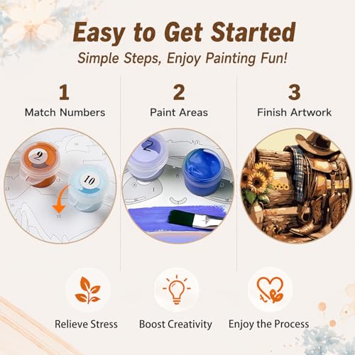 AUKELHJ Framed Paint by Numbers Kit for Adults, Boot;Sunflower, 10x10 inch - color: 14-Boot